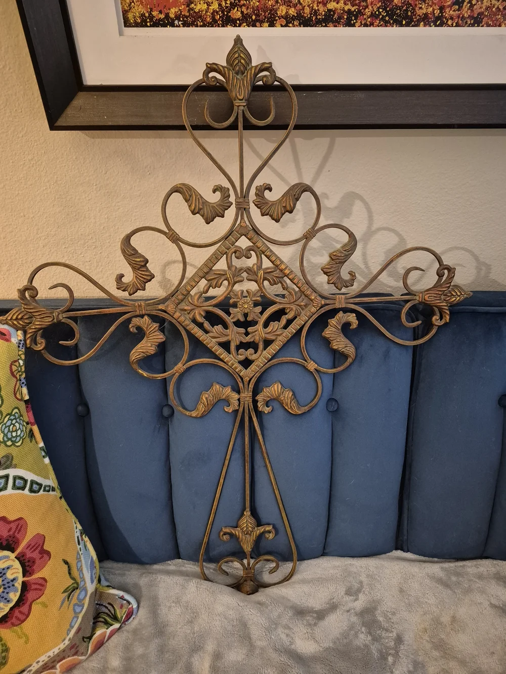 Ornate Metal Wall Cross - Gold Decorative Home Accent